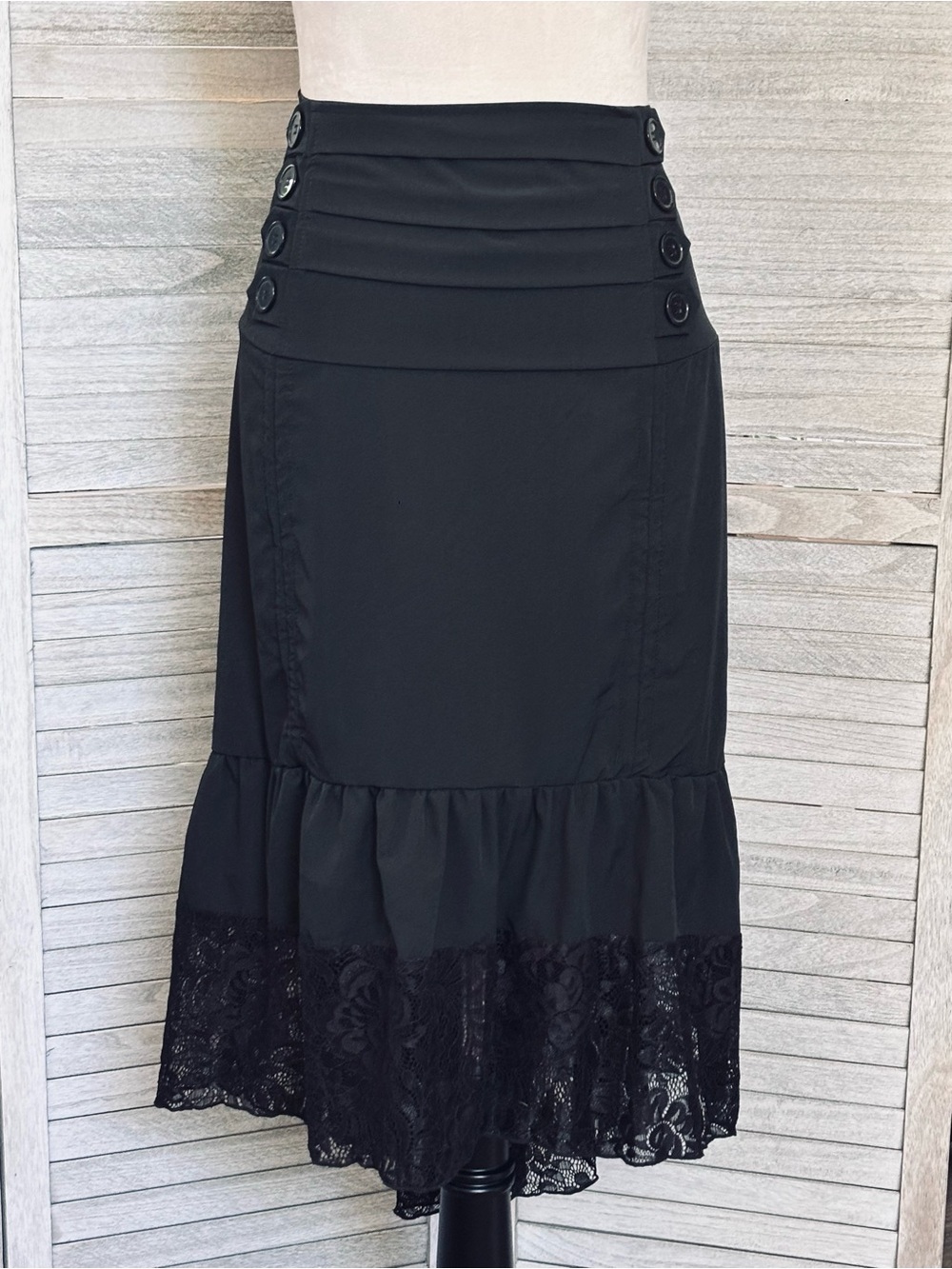 Unique Steampunk, Goth, Fairy Style High Low Black Tiered Ruffle Lace Skirt SZXL